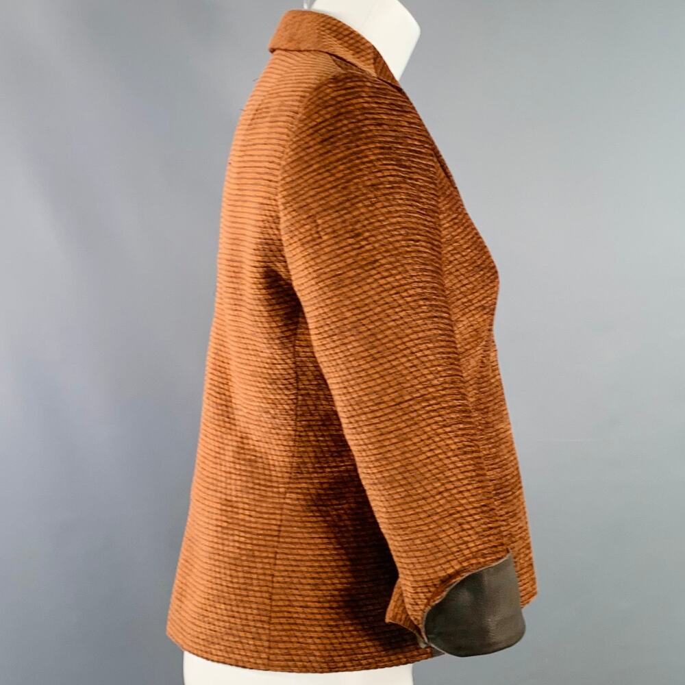 AKRIS Size 8 Orange Brown Polyester Cotton Velvet Leather Cuffs Jacket Blazer - Picture 3 of 11